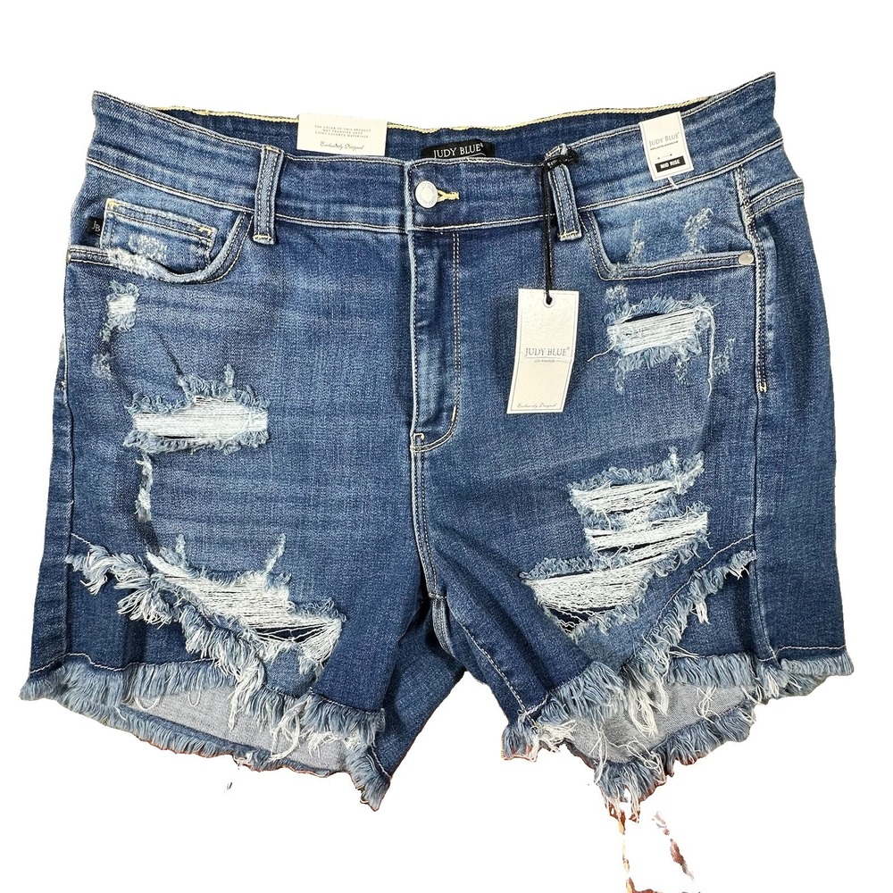Judy Blue Distressed Tulip Hem Denim Shorts 3XL Frayed Cut Off Destroyed New